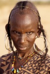 Akadaney, Niger. Old Fulani Woman, with Earrings and Bead Necklaces..